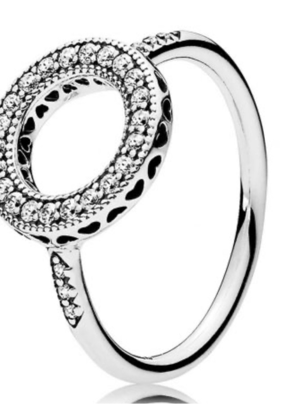 Pandora Silver Pavé Open Circle Ring with Heart Cutouts - Silver